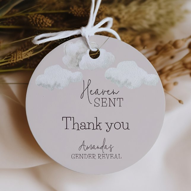 Dreamy Beige Neutralt Heaven Sent Gender Reveal Gåvor Etiketter (Skapare uppladdad)