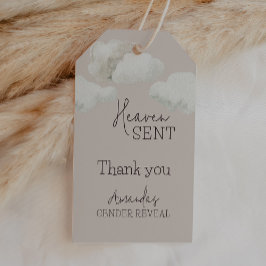 Dreamy Beige Neutralt Heaven Sent Gender Reveal Presentetikett