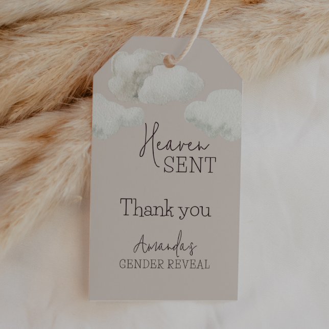 Dreamy Beige Neutralt Heaven Sent Gender Reveal Presentetikett (Skapare uppladdad)