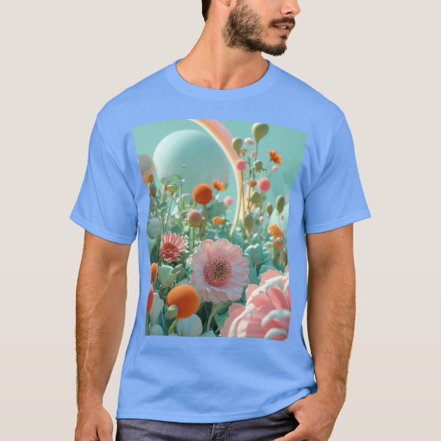 Dreamy-Blommar:hypereal Rosa Flower Fält T-Shirt (Framsida)