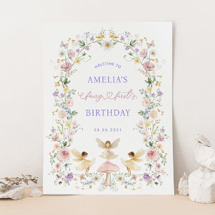 Dreamy Blommigt Fairy First Birthday Välkommen Poster