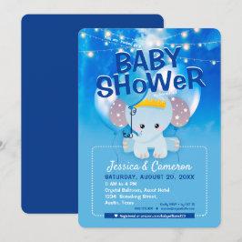 Dreamy Blue Balloons Baby Elephant Baby Shower Inbjudningar