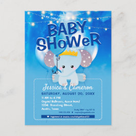 Dreamy Blue Balloons Baby Elephant Baby Shower Vykort
