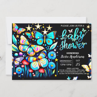 Dreamy Blue Butterfly Garden Boy Shower Inbjudningar