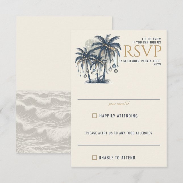 Dreamy Blue Handflatan Träd Bröllop OSA Kort (Fram/baksida)