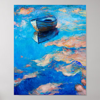 Dreamy Blue Impressionistic Boat Reflection Poster