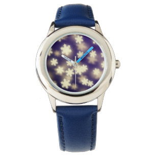 Dreamy Blue Snowflake Bokeh Ljus Armbandsur