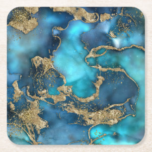 Dreamy Blue Teal och Guld Underlägg Papper Kvadrat