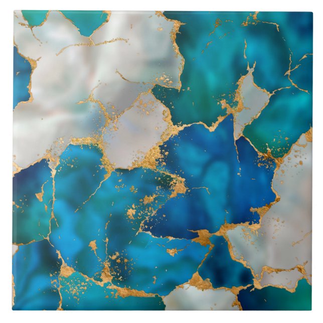 Dreamy Blue, Teal, pärla och Guld Kakelplatta (Framsidan)