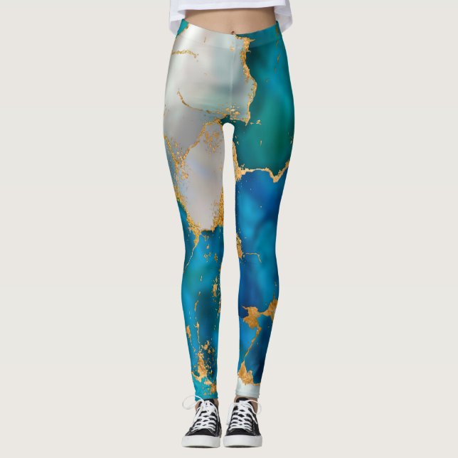 Dreamy Blue, Teal, pearl and Gold Leggings (Framsida)