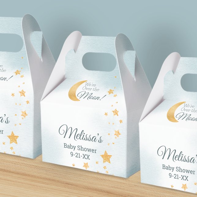 Dreamy Blue Vi är över Måne Boy Baby Shower Presentaskar (Dreamy Blue We're Over the Moon Boy Baby Shower Favor Boxes)