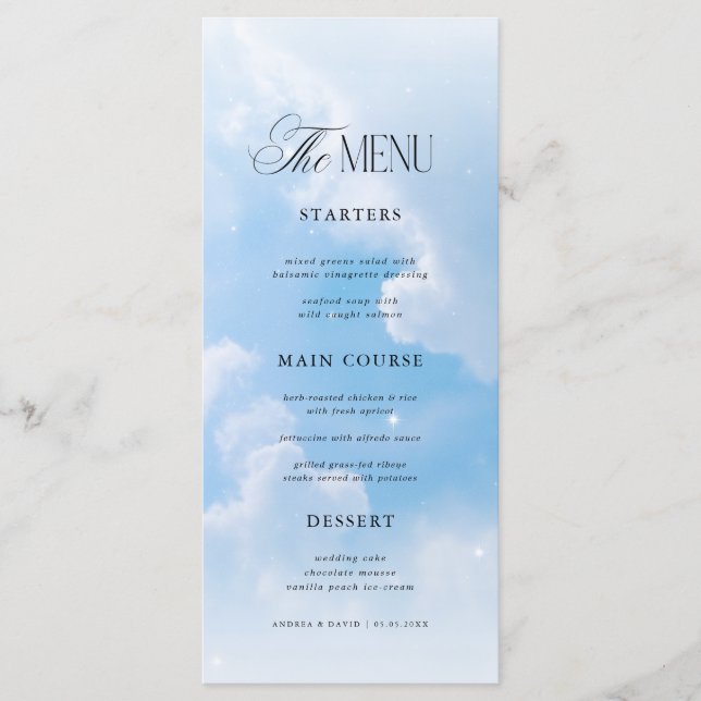 Dreamy Blue We're on Cloud Nine Bridal Shower Meny (Framsida)
