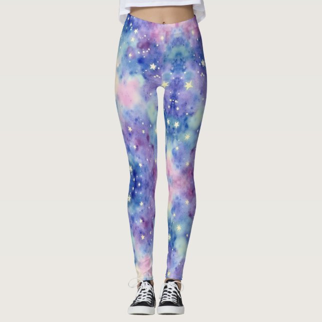 Dreamy Blues Lila tips för Rosa Galaxy Leggings (Framsida)