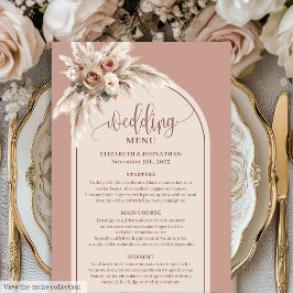 Dreamy Boho Dusty Rose Pampas Floral Wedding Menu Meny