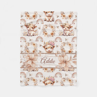 Dreamy Boho Highland Cow Nursery Fleecefilt