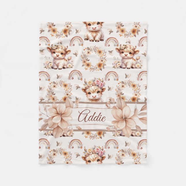 Dreamy Boho Highland Cow Nursery Fleecefilt (Framsidan)