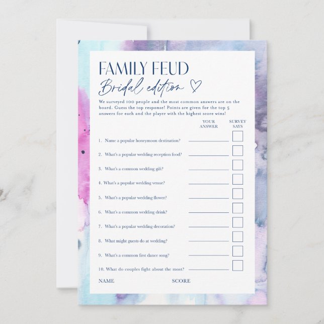 Dreamy Bridal Feud Trivia Shower Game Card Inbjudningar (Framsida)
