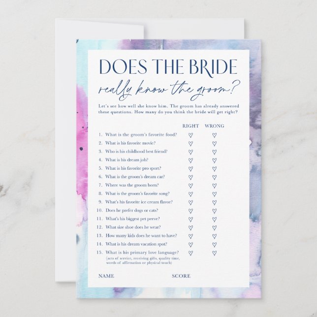 Dreamy Bridal Shower Bride & Groom Game Card Inbjudningar (Framsida)