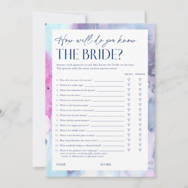 Dreamy Bridal Shower Questionnaire Game Card Inbjudningar (Framsida)