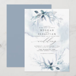 Dreamy Bröllop Watercolor Dusty Blue-inbjudan Inbjudningar
