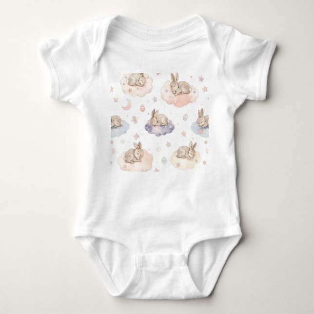 Dreamy Bunny Clouds Baby Bodysuit | Sleeping Bunny T Shirt (Framsida)