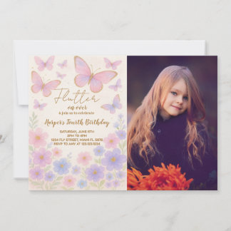 Dreamy Butterfly Birthday-inbjudan med foto Inbjudningar