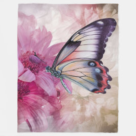 Dreamy Butterfly med Rosa Flowers Fleecefilt