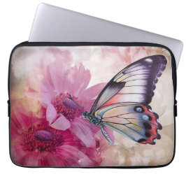 Dreamy Butterfly med Rosa Flowers Laptop Fodral