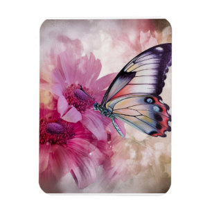 Dreamy Butterfly med Rosa Flowers Magnet