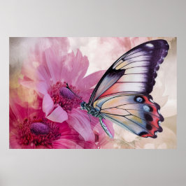 Dreamy Butterfly med Rosa Flowers Poster