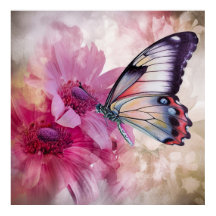 Dreamy Butterfly med Rosa Flowers