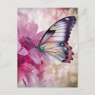 Dreamy Butterfly med Rosa Flowers Vykort