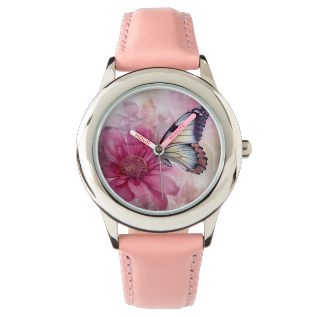 Dreamy Butterfly på Blommigten Canvas Armbandsur (Framsida)