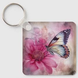 Dreamy Butterfly på Blommigten Canvas Nyckelring