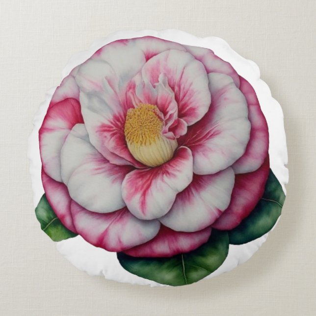Dreamy Camellia Blommigt Pillow Rund Kudde (Framsidan)