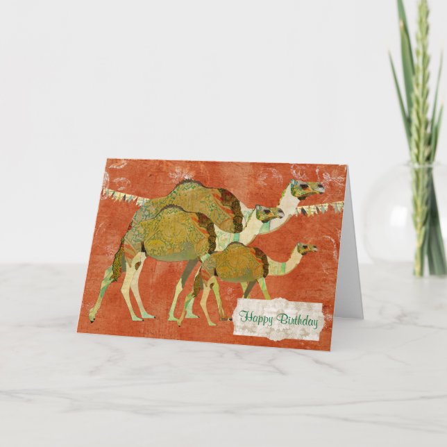 Dreamy Camels Ornate Amber Birthday Card Kort (Framsida)