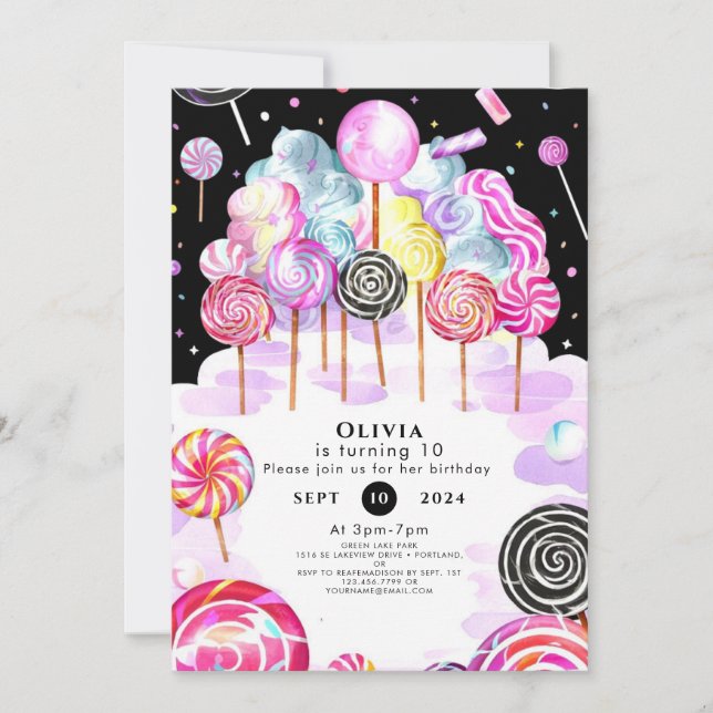 Dreamy Candyland Birthday Inbjudningar (Framsida)