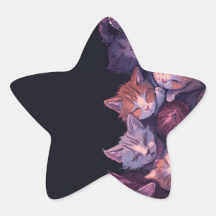 Dreamy Cat Nap - Wholesome Kitten Illustration Stjärnformat Klistermärke