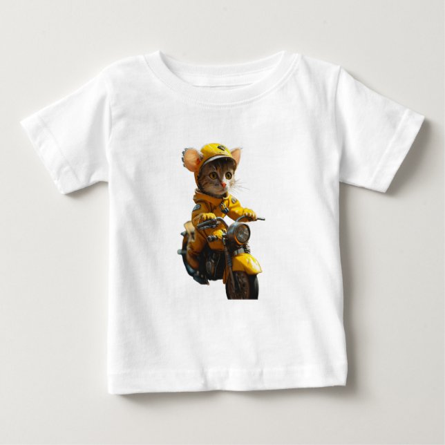 Dreamy Cat Riding a Bike Baby T-Shirt (Framsida)