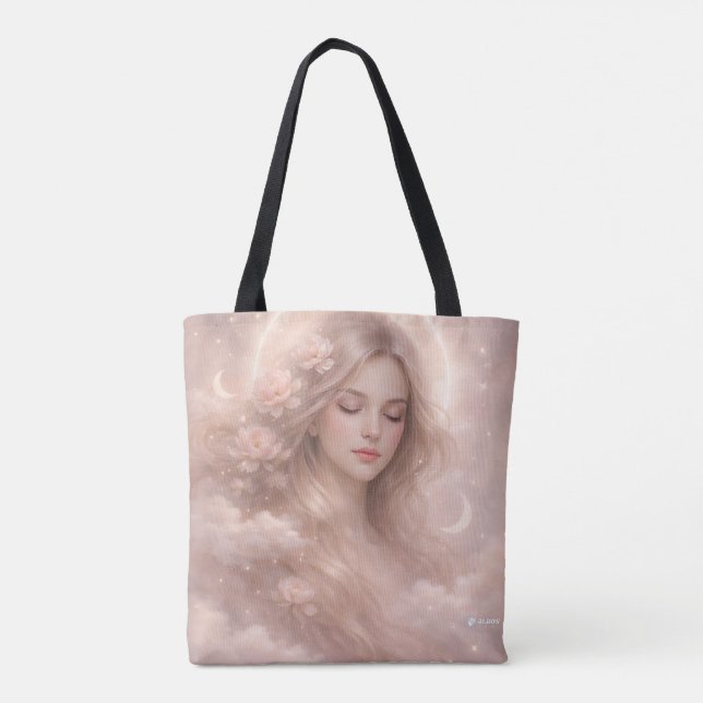 Dreamy Celestial Woman Tote Bag – Soft Feminine Su Tygkasse (Baksida)