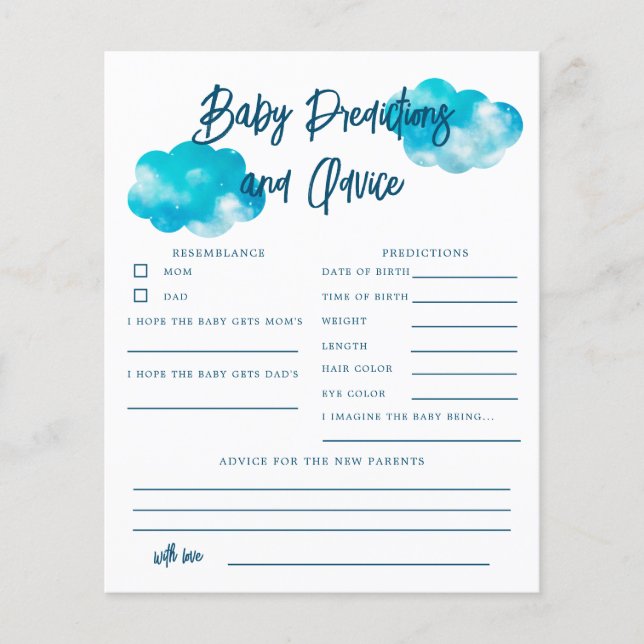Dreamy Cloud Boy Baby Predications & Advice Card (Framsida)
