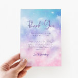 Dreamy Cloud Nine Baby Shower Tack Kort<br><div class="desc">Dreamy och boho molnar nio babyduschar tack vare ditt mallkort med vattenfärgade illustrationer av rosa och lila himlar med stjärnor och moln.</div>