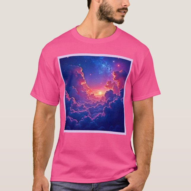 Dreamy Clouds: Celestial Sunset Magic Art T Shirt (Framsida)