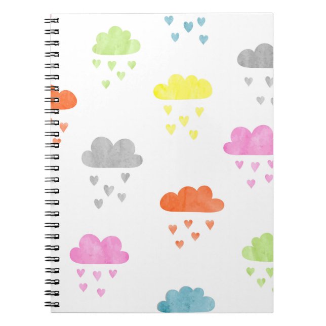 Dreamy Clouds: Vattenfärgshjärtregn Anteckningsbok (Framsidan)