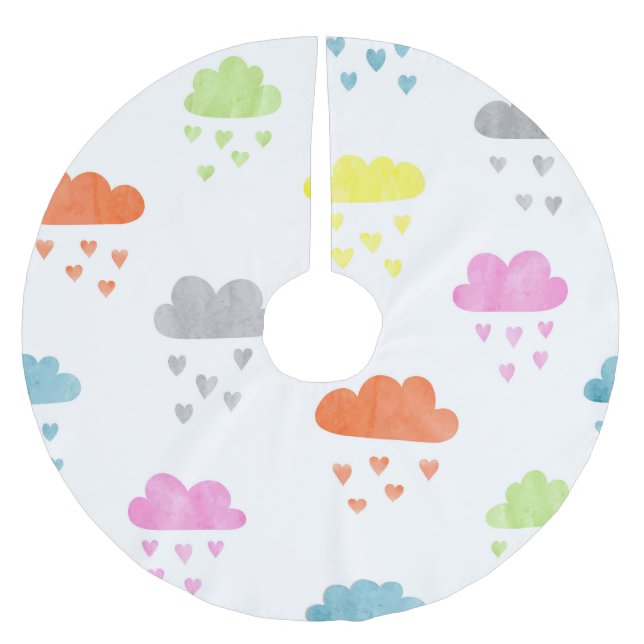 Dreamy Clouds: Vattenfärgshjärtregn Julgransmatta Borstad Polyester (Framsidan)