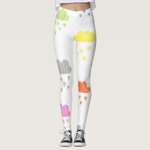 Dreamy Clouds: Vattenfärgshjärtregn Leggings