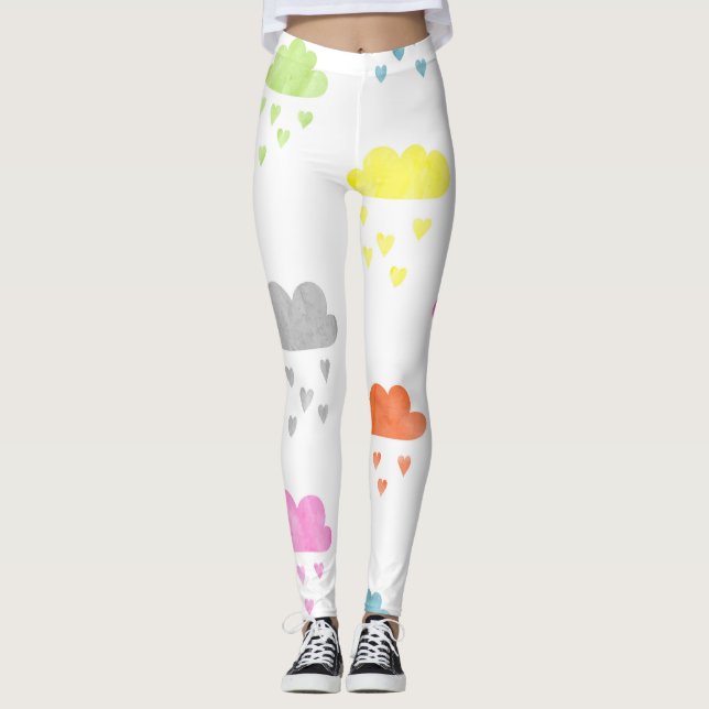 Dreamy Clouds: Vattenfärgshjärtregn Leggings (Framsida)