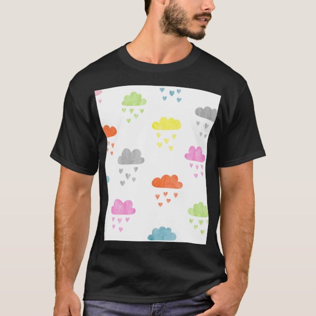 Dreamy Clouds: Vattenfärgshjärtregn T Shirt (Framsida)