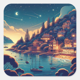 Dreamy Coastal Night Fyrkantigt Klistermärke