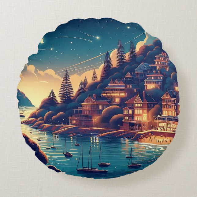 Dreamy Coastal Night Rund Kudde (Framsidan)